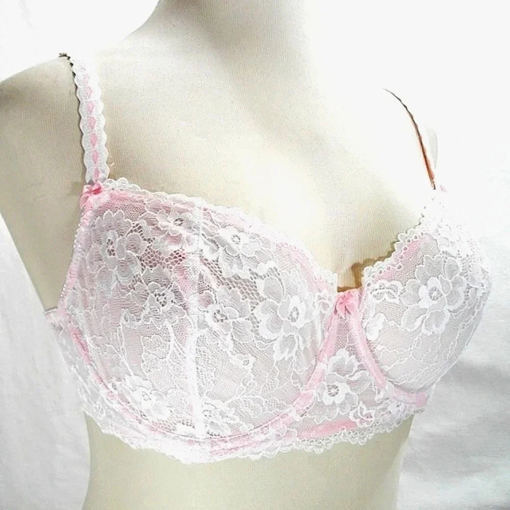 36B Felina 5894 Harlow Sheer Lace Full Bust Underwire Bra Pink NWT‎